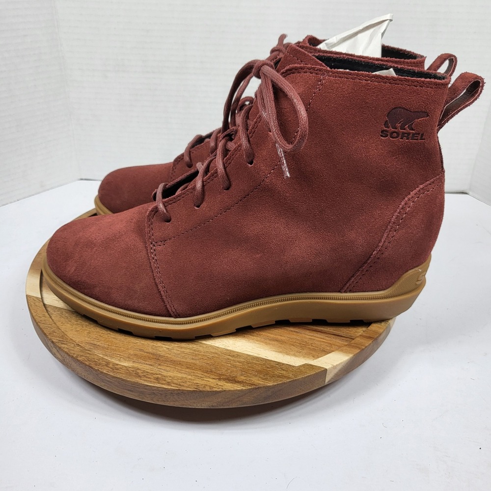 Sorel Kinetic Breakthru Caribou Women 10 Red Excellent Waterproof Suede Boots